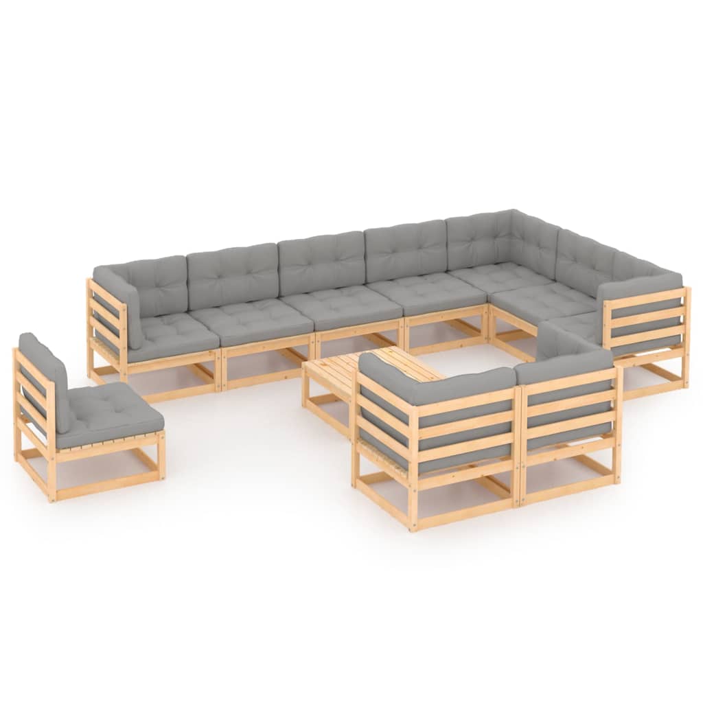 10-tlg. Garten-Lounge-Set mit Kissen Kiefer Massivholz